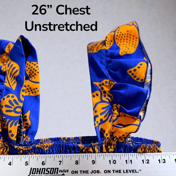 New Blue Orange Tropical Floral Smocked Crop Top Wide Leg Pants Set FY-3276 L/XL - Picture 8 of 14